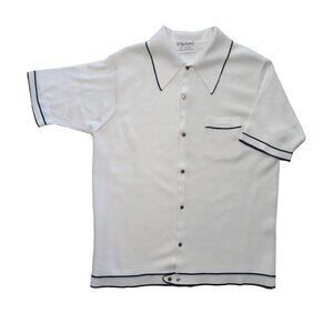 Men's 60s Vintage MOD Rockabilly Button Down Knit Short Sleeve Shirt - Medium